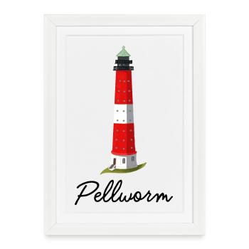 Pellworm, phare emblématique, mer du Nord allemande - Affiche encadrée (27 × 37 cm) - blanc - Devant