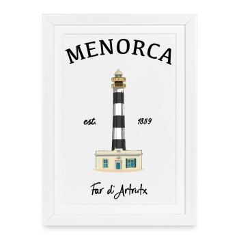 Minorque, phare du Cap d’Artrutx, dessin - Affiche encadrée (27 × 37 cm) - blanc - Devant