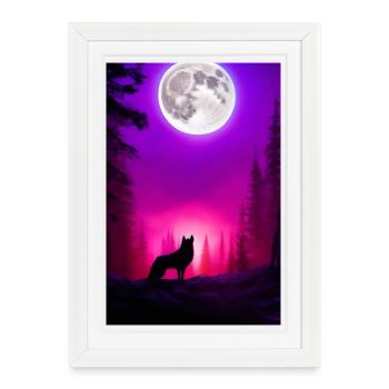 Loup et Lune - Affiche encadrée (27 × 37 cm) - blanc - Devant