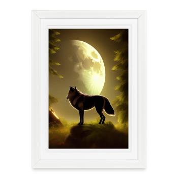 Le loup et la lune - Affiche encadrée (27 × 37 cm) - blanc - Devant