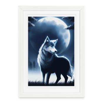 Le loup et la lune - Affiche encadrée (27 × 37 cm) - blanc - Devant
