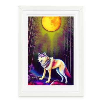 Le loup et la lune - Affiche encadrée (27 × 37 cm) - blanc - Devant