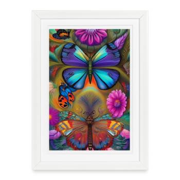 Fleurs et papillon - Affiche encadrée (27 × 37 cm) - blanc - Devant