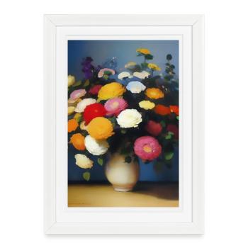 Fleurs et papillon - Affiche encadrée (27 × 37 cm) - blanc - Devant