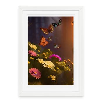 Fleurs et papillon - Affiche encadrée (27 × 37 cm) - blanc - Devant