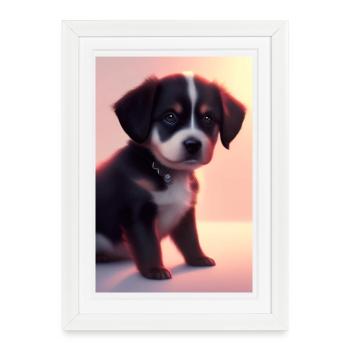 Bébé chien - Affiche encadrée (27 × 37 cm) - blanc - Devant
