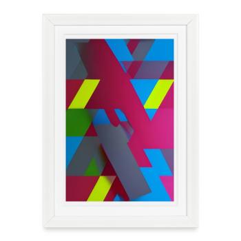 Neon Geometric Triangle Composition - Framed poster (27 × 37 cm) - white - Front