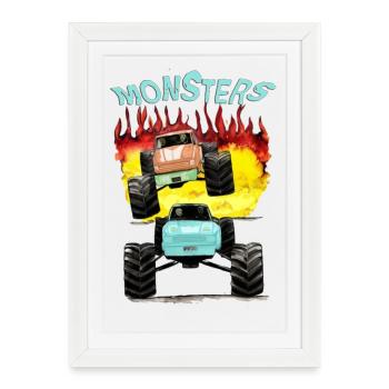 Monster trucks-hors route - Affiche encadrée (27 × 37 cm) - blanc - Devant