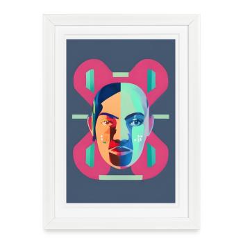 Portrait Néon Fragmenté - Affiche encadrée (27 × 37 cm) - blanc - Devant