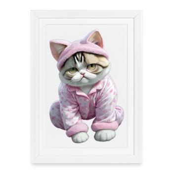 Cats cute cat in pink pajamas with hearts - Framed poster (27 × 37 cm) - white - Front