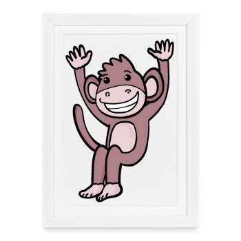 Cute laughing monkey - Framed poster (27 × 37 cm) - white - Front
