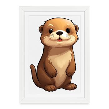 Conception de loutre mignonne | Ambiance estivale | Loutres - Affiche encadrée (27 × 37 cm) - blanc - Devant