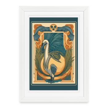 T-shirt oiseau Art Nouveau – Motif d’art vintage - Affiche encadrée (27 × 37 cm) - blanc - Devant