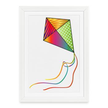 Des cerfs-volants colorés avec des rubans colorés en automne - Affiche encadrée (27 × 37 cm) - blanc - Devant