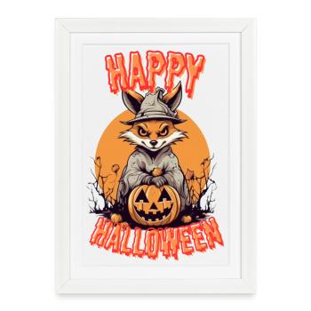 Spooky Halloween Fox Print - Framed poster (27 × 37 cm) - white - Front