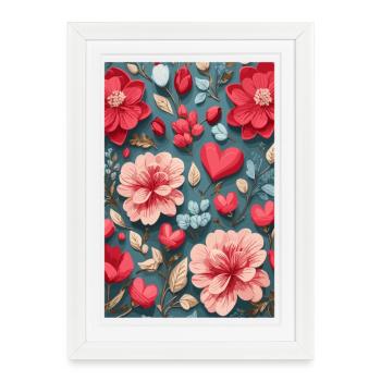 Des roses avec des cœurs - Affiche encadrée (27 × 37 cm) - blanc - Devant