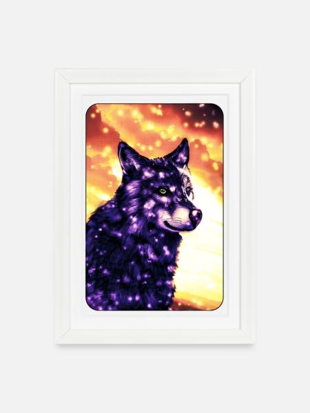 Lila Wolf - Gerahmtes Poster (27 × 37 cm) - Weiß
