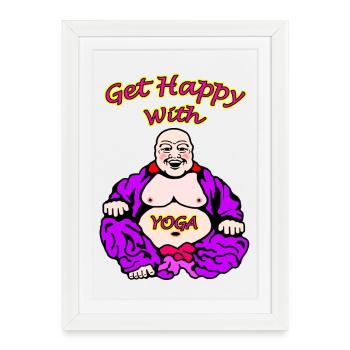 Illustration de Bouddha Yoga joyeux - Affiche encadrée (27 × 37 cm) - blanc - Devant