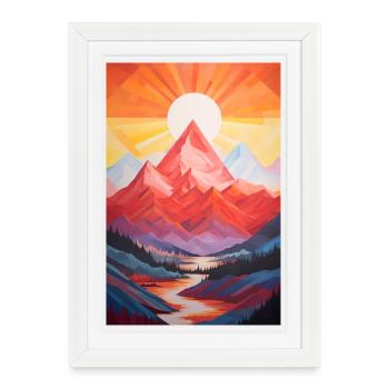 Mountain Landscape with Sunset - Framed poster (27 × 37 cm) - white - Front
