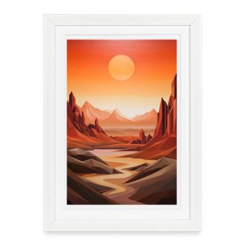 Desert Landscape with Sunset - Framed poster (27 × 37 cm) - white - Front