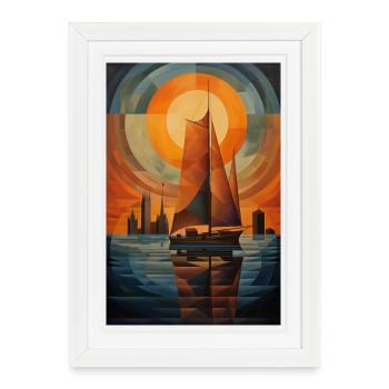 Maritime Landscape in a Geometric Style - Framed poster (27 × 37 cm) - white - Front