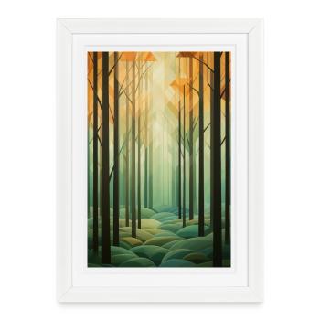 Paysage de Forêt dans un style géométrique - Affiche encadrée (27 × 37 cm) - blanc - Devant