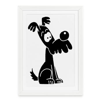 Chien noir rigolo et mignon - Affiche encadrée (27 × 37 cm) - blanc - Devant