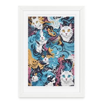 Motif de chat - Affiche encadrée (27 × 37 cm) - blanc - Devant