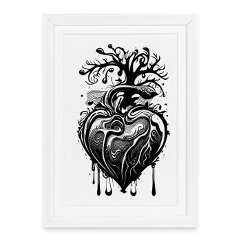 Herz mit Wurzeln und Ästen - Gerahmtes Poster (27 × 37 cm) - Weiß - Vorne