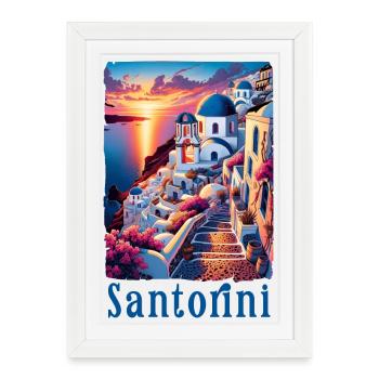 Santorin, Grèce, Voyage sur l'île grecque - Affiche encadrée (27 × 37 cm) - blanc - Devant