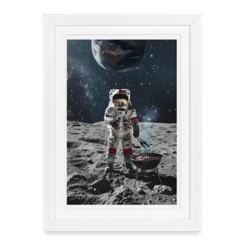 Astronaute en train de faire des grillades sur la lune - Affiche encadrée (27 × 37 cm) - blanc - Devant