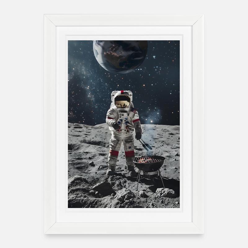 Astronaut grilling on the moon - Framed poster (27 × 37 cm) - white