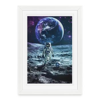 Astronaute jouant au football sur la lune - Affiche encadrée (27 × 37 cm) - blanc - Devant