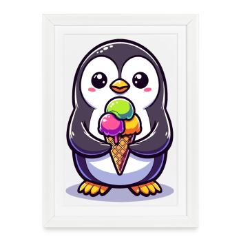 Adorable Penguin Colourful  - Framed poster (27 × 37 cm) - white - Front