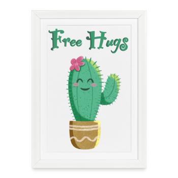 Cactus mignon aime les câlins - Affiche encadrée (27 × 37 cm) - blanc - Devant