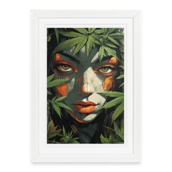 Face de feuille sous la lumière de la jungle - Affiche encadrée (27 × 37 cm) - blanc - Devant
