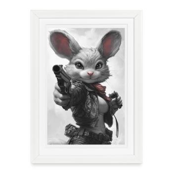 Action bunny in leather jacket - Framed poster (27 × 37 cm) - white - Front