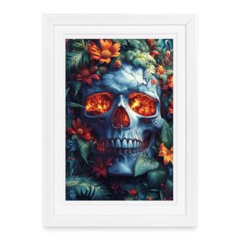 Flaming skull in the flower kingdom - Framed poster (27 × 37 cm) - white - Front