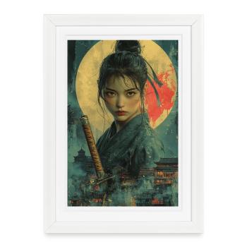 Moonlight Samurai in Asian Style - Framed poster (27 × 37 cm) - white - Front