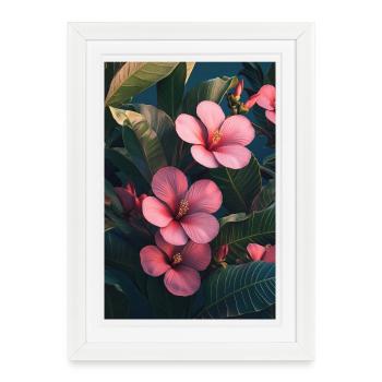 Fleurs tropicales roses d’hibiscus - Affiche encadrée (27 × 37 cm) - blanc - Devant