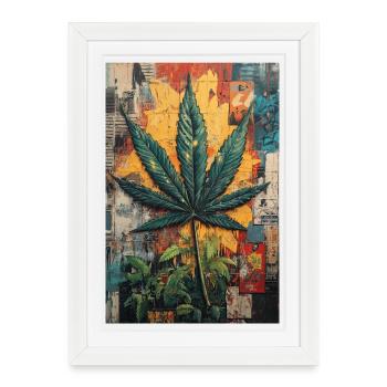 Art mural en feuilles de chanvre graffiti - Affiche encadrée (27 × 37 cm) - blanc - Devant