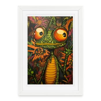 Psychedelic frog in the flower kingdom - Framed poster (27 × 37 cm) - white - Front