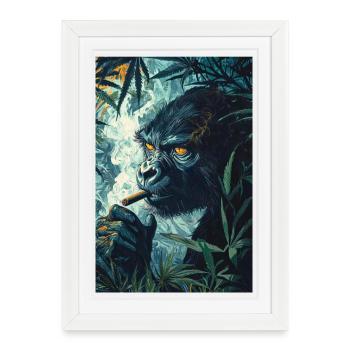 Gorille de la jungle avec de la fumée de cigarette - Affiche encadrée (27 × 37 cm) - blanc - Devant