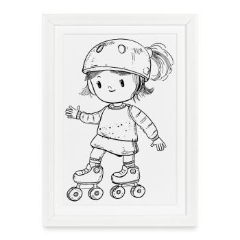Patineur à roulettes Look bande dessinée - Affiche encadrée (27 × 37 cm) - blanc - Devant
