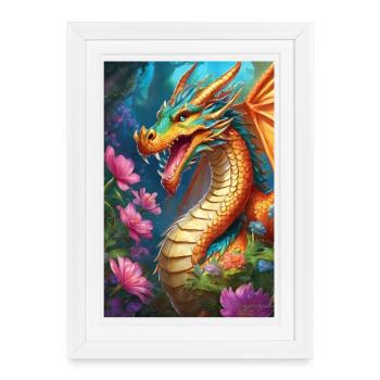 Ember Dragon in Bloom Forest - Framed poster (27 × 37 cm) - white - Front