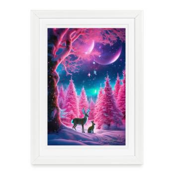 Rêve de cerf hivernal néon - Affiche encadrée (27 × 37 cm) - blanc - Devant