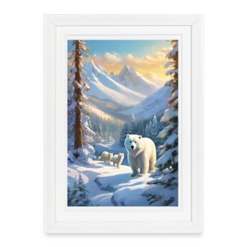 Famille polaire arctique dans les Snowy Peaks - Affiche encadrée (27 × 37 cm) - blanc - Devant