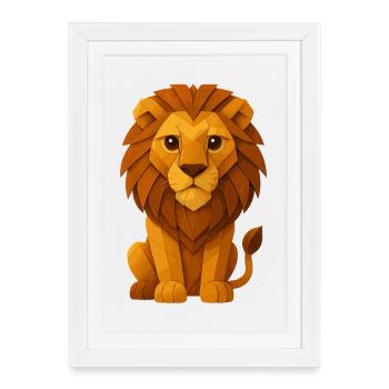 Lion en origami majestueux - Affiche encadrée (27 × 37 cm) - blanc - Devant