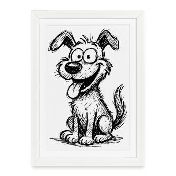 Chien joueur avec de grands yeux - Affiche encadrée (27 × 37 cm) - blanc - Devant