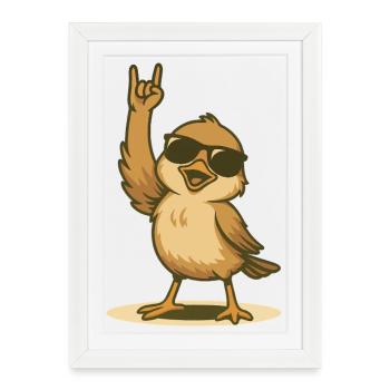 Moineau à bascule avec lunettes de soleil - Affiche encadrée (27 × 37 cm) - blanc - Devant